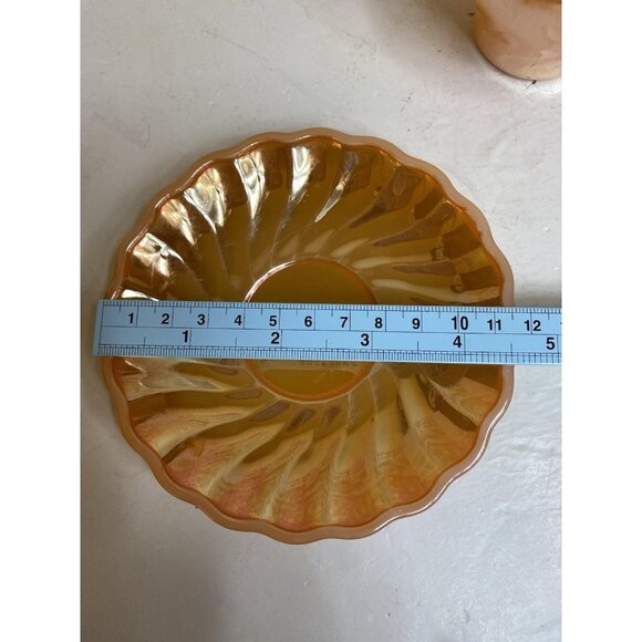 Anchor Hocking Fire King Peach Luster Glass Swirl Demitasse Cup & Saucer Set - Picture 6 of 10